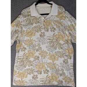 Tommy Bahama Floral Hawaiian Polo Shirt Mens Size XL Yellow Pima Cotton